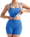 Women's 2-Piece Tummy Control Workout Set – Padded Halter Tank Top & High Waist Biker Shorts