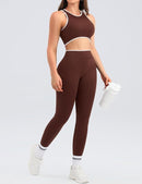Women's 2-Piece Workout Set – Crop Tank Top & Contrast Trim Scrunch Leggings