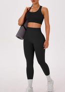 Women's 2-Piece Racerback Workout Set – High-Waisted Leggings & Padded Sports Bra