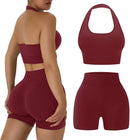 Women's 2-Piece Seamless Halter Workout Set – High Waist Scrunch Butt Lifting Biker Shorts