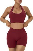 Women's 2-Piece Seamless Halter Workout Set – High Waist Scrunch Butt Lifting Biker Shorts