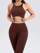 Women's 2-Piece Workout Set – Crop Tank Top & Contrast Trim Scrunch Leggings