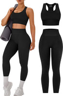 Women's 2-Piece Racerback Workout Set – High-Waisted Leggings & Padded Sports Bra