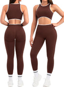 Women's 2-Piece Workout Set – Crop Tank Top & Contrast Trim Scrunch Leggings