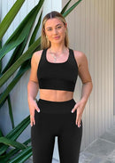 Women's 2-Piece Racerback Workout Set – High-Waisted Leggings & Padded Sports Bra