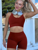 Women's 2-Piece Seamless Halter Workout Set – High Waist Scrunch Butt Lifting Biker Shorts