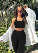 Women's 2-Piece Racerback Workout Set – High-Waisted Leggings & Padded Sports Bra